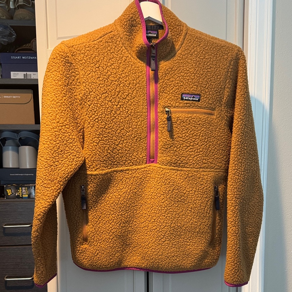 Patagonia fleece teddy Jacket - Mustard with Purple Trim